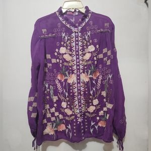 Johnny Was Womens Biya 3J Workshop JWLA Brielle Embroidered Blouse Top size L